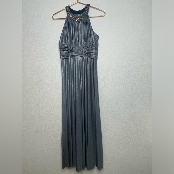 Rickie Freeman for Teri Jon dress maxi evening formal dress beaded sz 6 slate - Picture 1 of 10